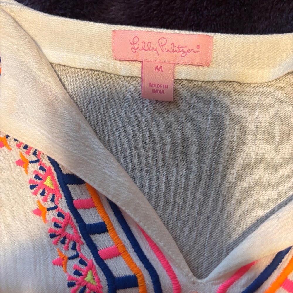 Lilly Pulitzer Cream Blouse with Colorful Embroidery - Picture 3 of 3